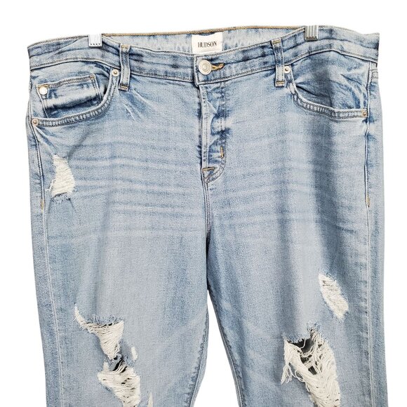 Hudson Womens 32 Jeans Riley Crop Relaxed Straight Distressed Denim Button Fly - Picture 3 of 13